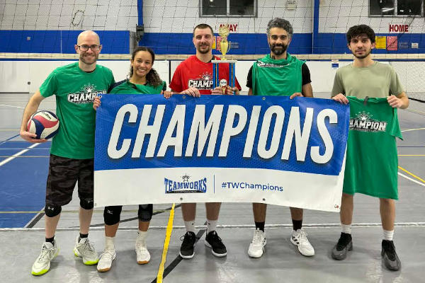 Matt Lipman with volleyball team that won Wednesday intermediate championship @ Teamworks Warwick